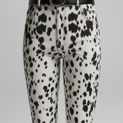 Handmade Faux Fur Cow Print Pants – Western Flared Trousers for Women