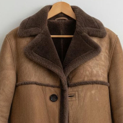 Handmade Brown Shearling Leather Coat for Women Fur Lined Winter Jacket for new year