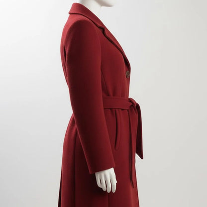 Handmade Red Wool Coat Women – Classic Belted Winter Outerwear, Minimalist Style