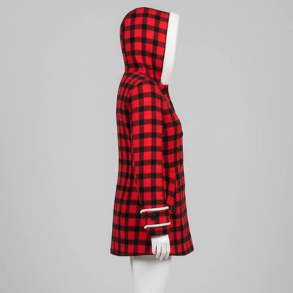 Handmade Red Plaid Coat – Sherpa Fleece Lined Winter Jacket for Women