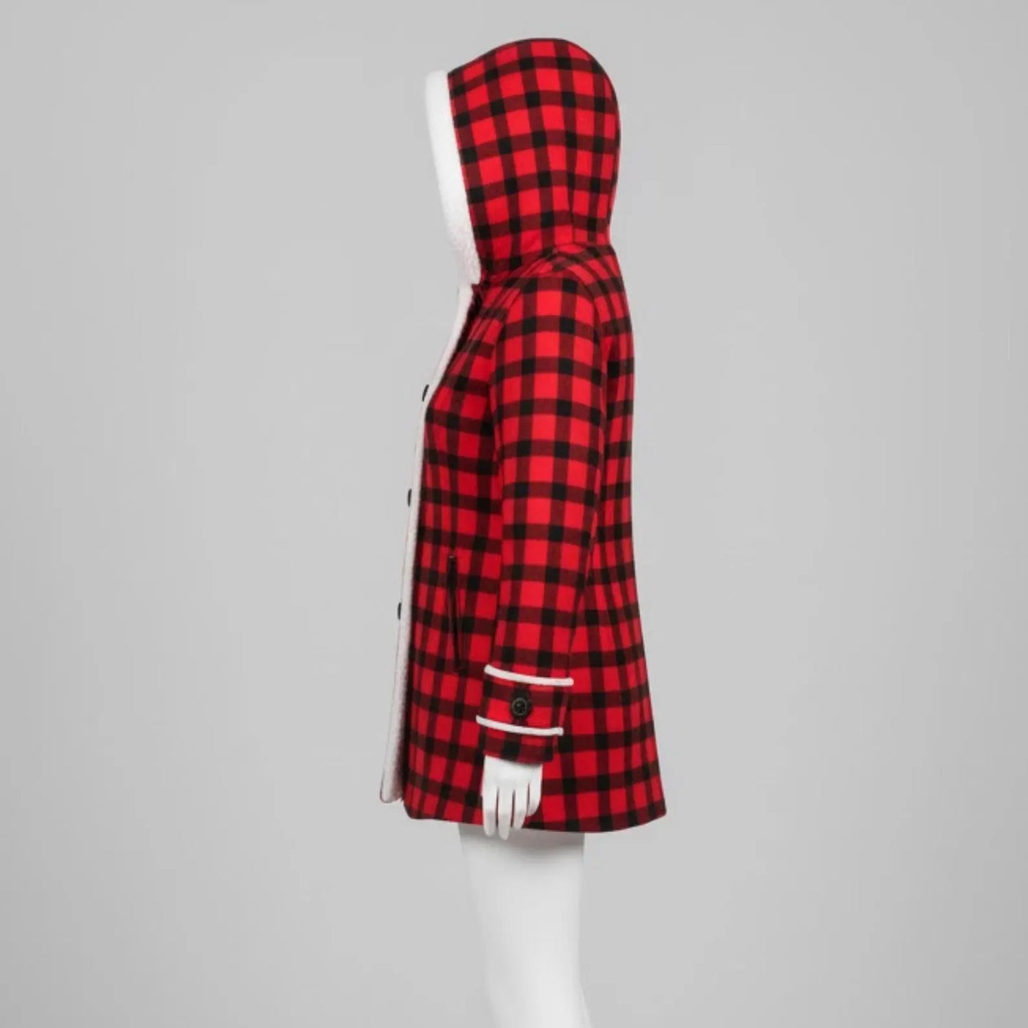 Handmade Red Plaid Coat – Sherpa Fleece Lined Winter Jacket for Women