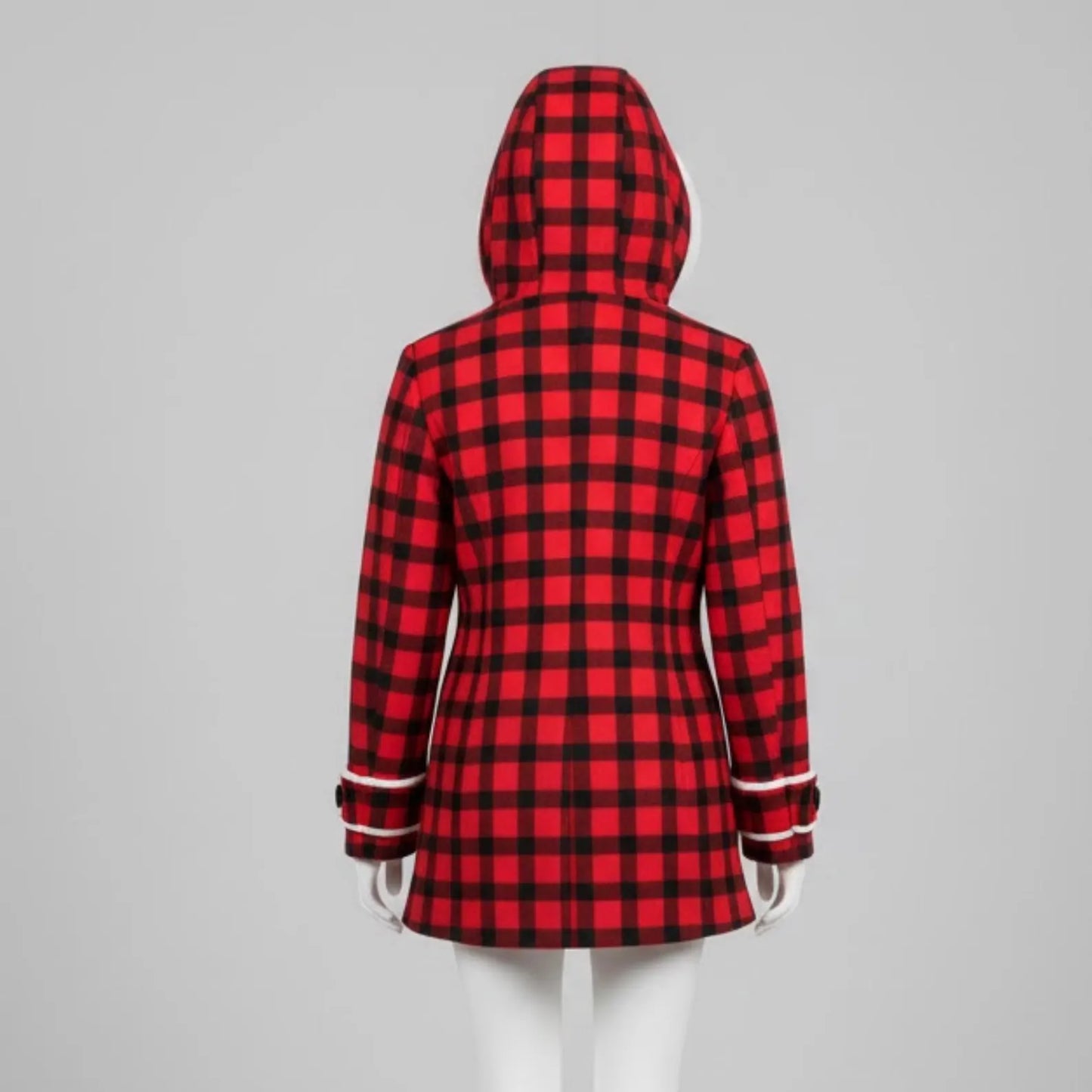 Handmade Red Plaid Coat – Sherpa Fleece Lined Winter Jacket for Women