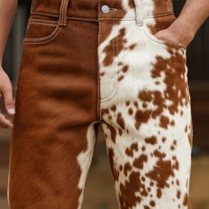 Handmade Brown Cowhide Pants – Men's Western Pants, Rodeo Patchwork Jeans.