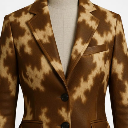 Handmade Brown Faux Fur Blazer – Giraffe Print Statement Jacket for Women