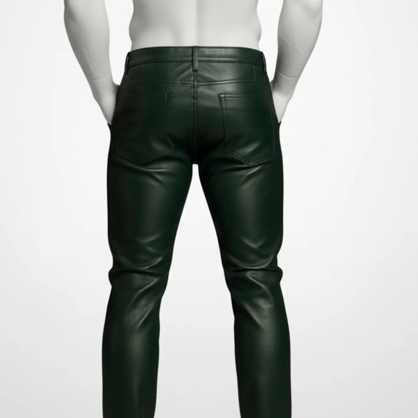 Handmade Green Biker Leather Pants for Men, Custom Edgy Streetwear Trousers Gift.