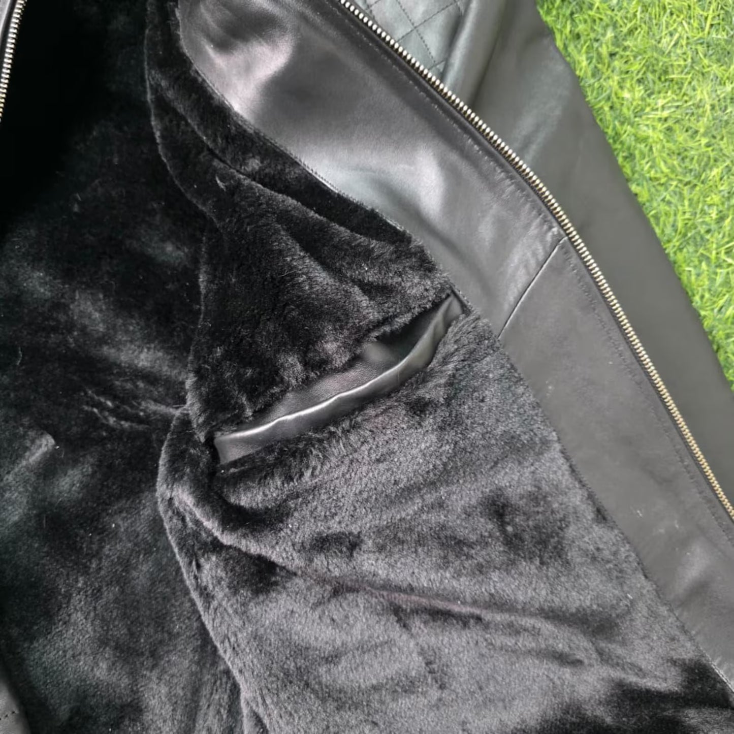 Handmade Black Leather Mens Jacket – Warm Fur Lined Biker Winter Coat