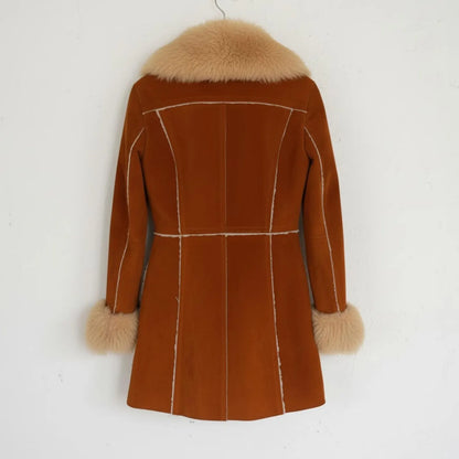 Unique Brown Shearling Coat - Women's Sheepskin Jacket Warm Winter Fashion