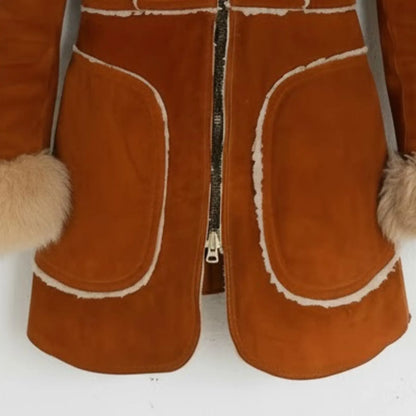 Unique Brown Shearling Coat - Women's Sheepskin Jacket Warm Winter Fashion