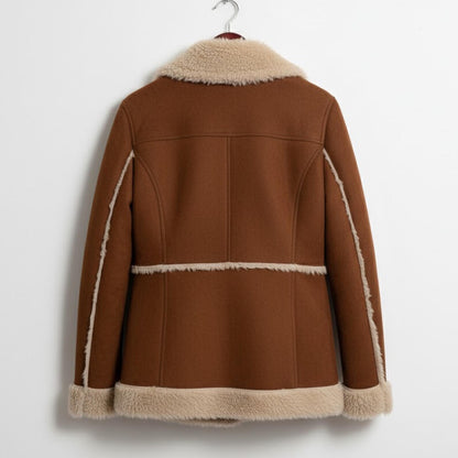 Handmade Brown Sheepskin Shearling Coat - Warm Cozy Womens Jacket