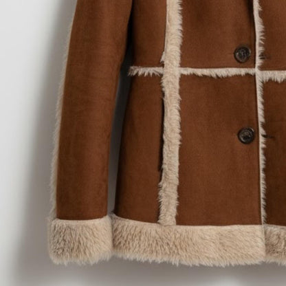 Handmade Brown Sheepskin Shearling Coat - Warm Cozy Womens Jacket