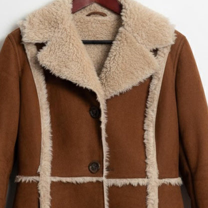 Handmade Brown Sheepskin Shearling Coat - Warm Cozy Womens Jacket
