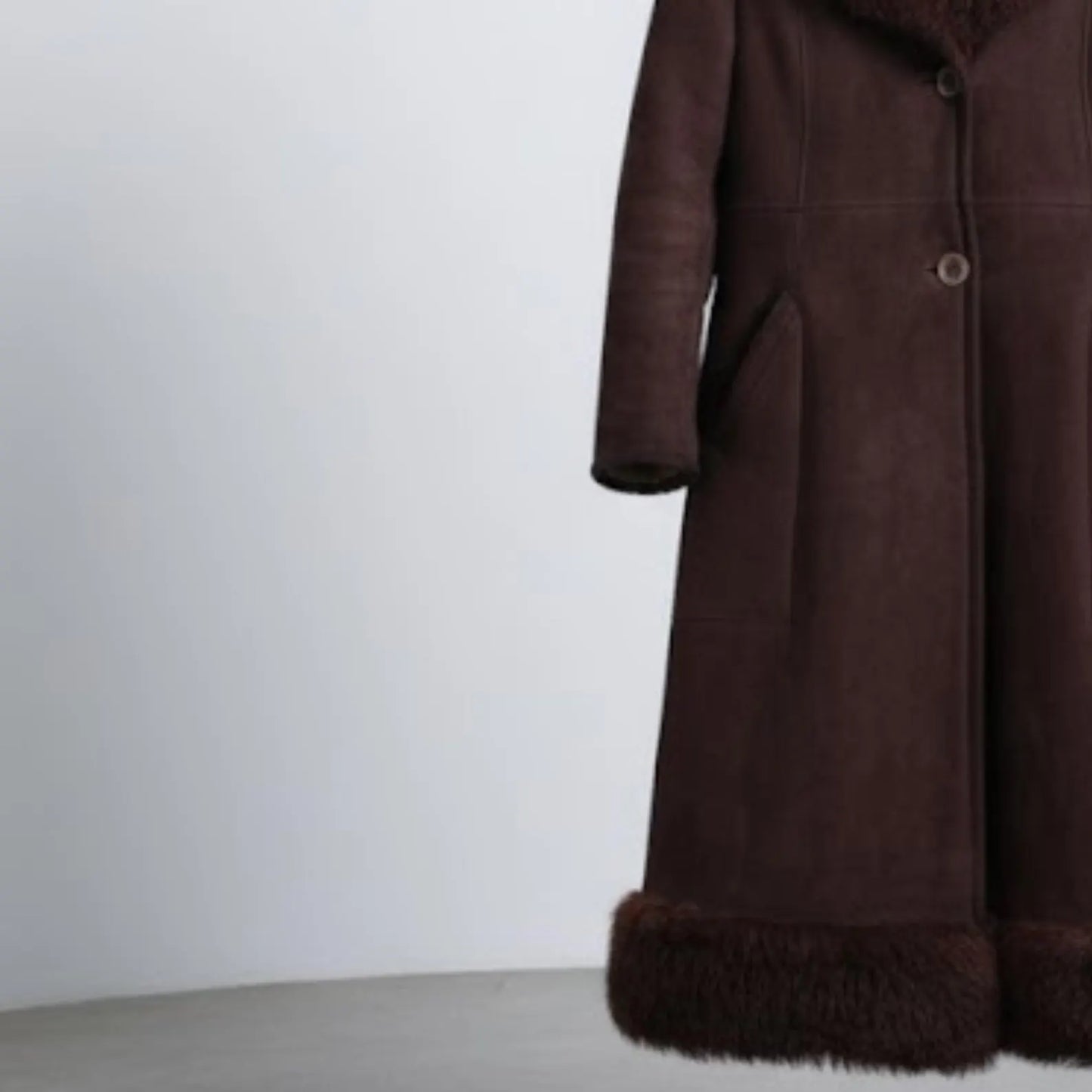 Handmade Shearling Coat, Dark Brown, Cozy Fur Trim, for Winter Fashion