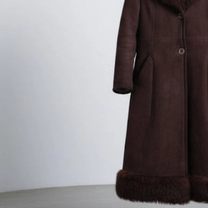 Handmade Shearling Coat, Dark Brown, Cozy Fur Trim, for Winter Fashion