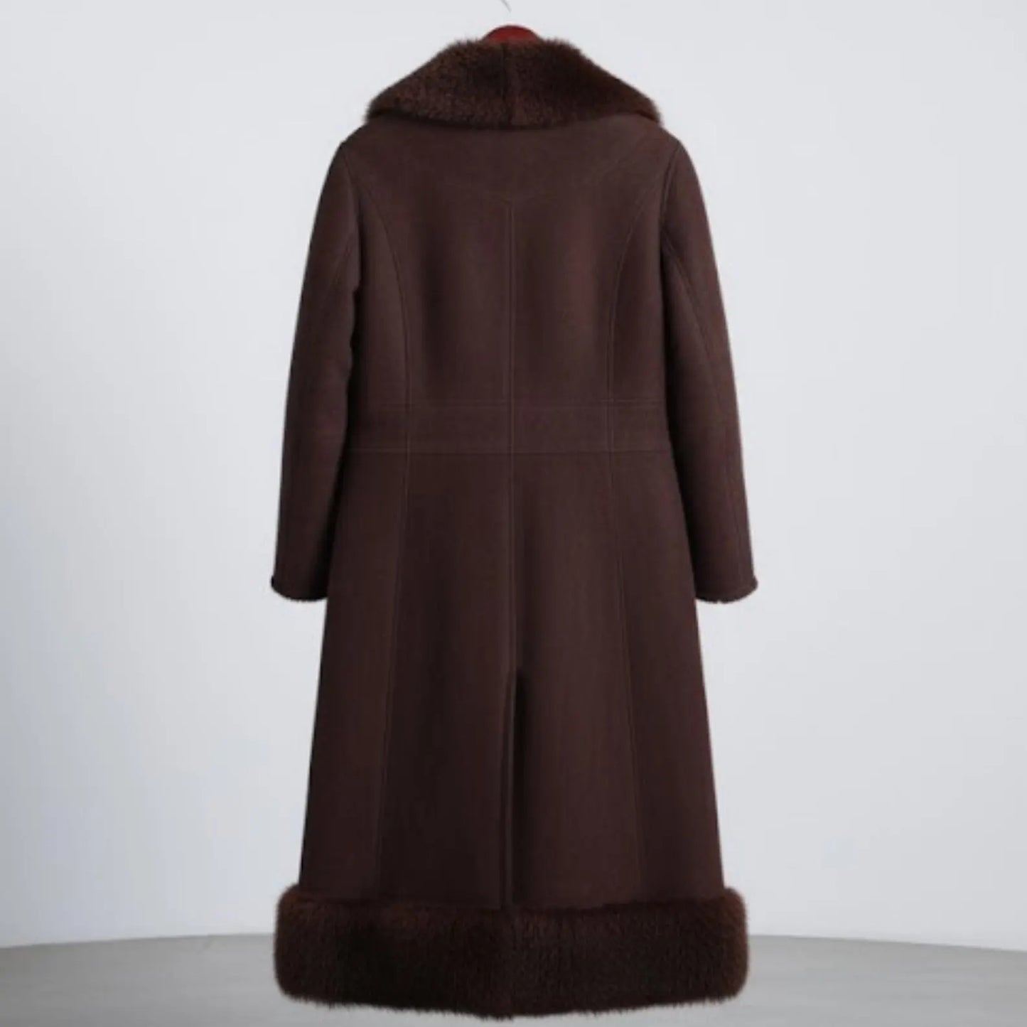 Handmade Shearling Coat, Dark Brown, Cozy Fur Trim, for Winter Fashion