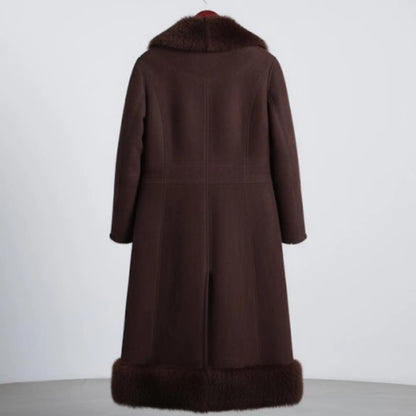 Handmade Shearling Coat, Dark Brown, Cozy Fur Trim, for Winter Fashion