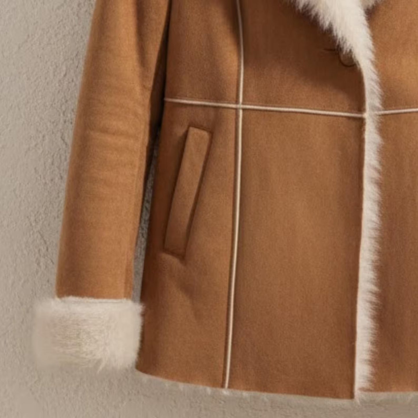 Handmade Camel Penny Lane Coat - 70s Style Faux Fur Shearling Jacket