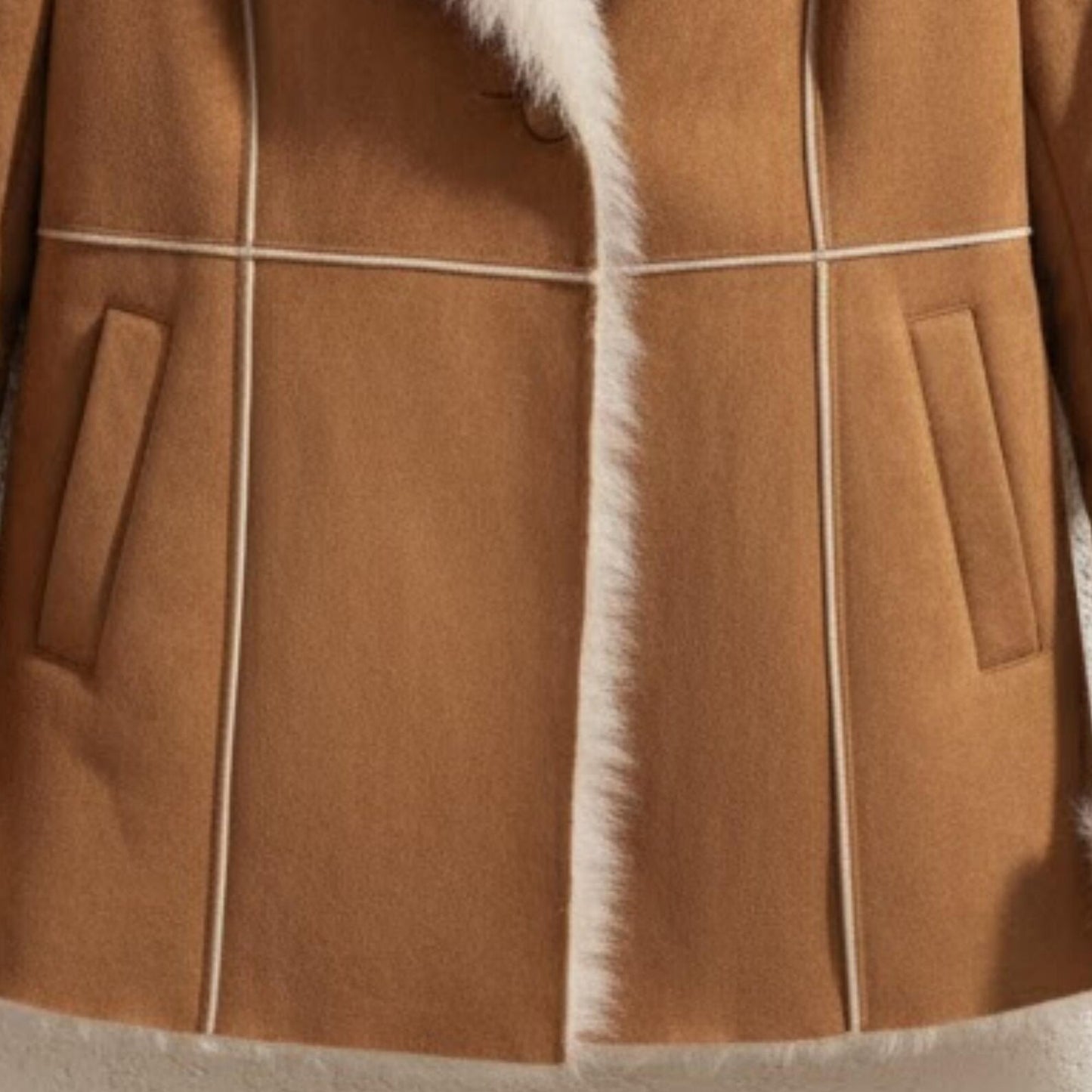 Handmade Camel Penny Lane Coat - 70s Style Faux Fur Shearling Jacket