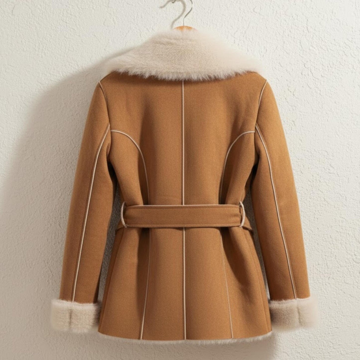 Handmade Camel Penny Lane Coat - 70s Style Faux Fur Shearling Jacket