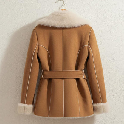 Handmade Camel Penny Lane Coat - 70s Style Faux Fur Shearling Jacket