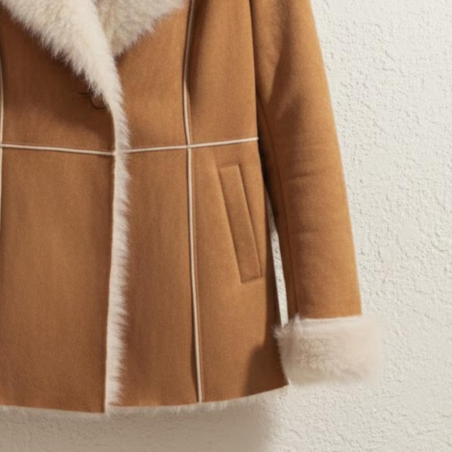 Handmade Camel Penny Lane Coat - 70s Style Faux Fur Shearling Jacket