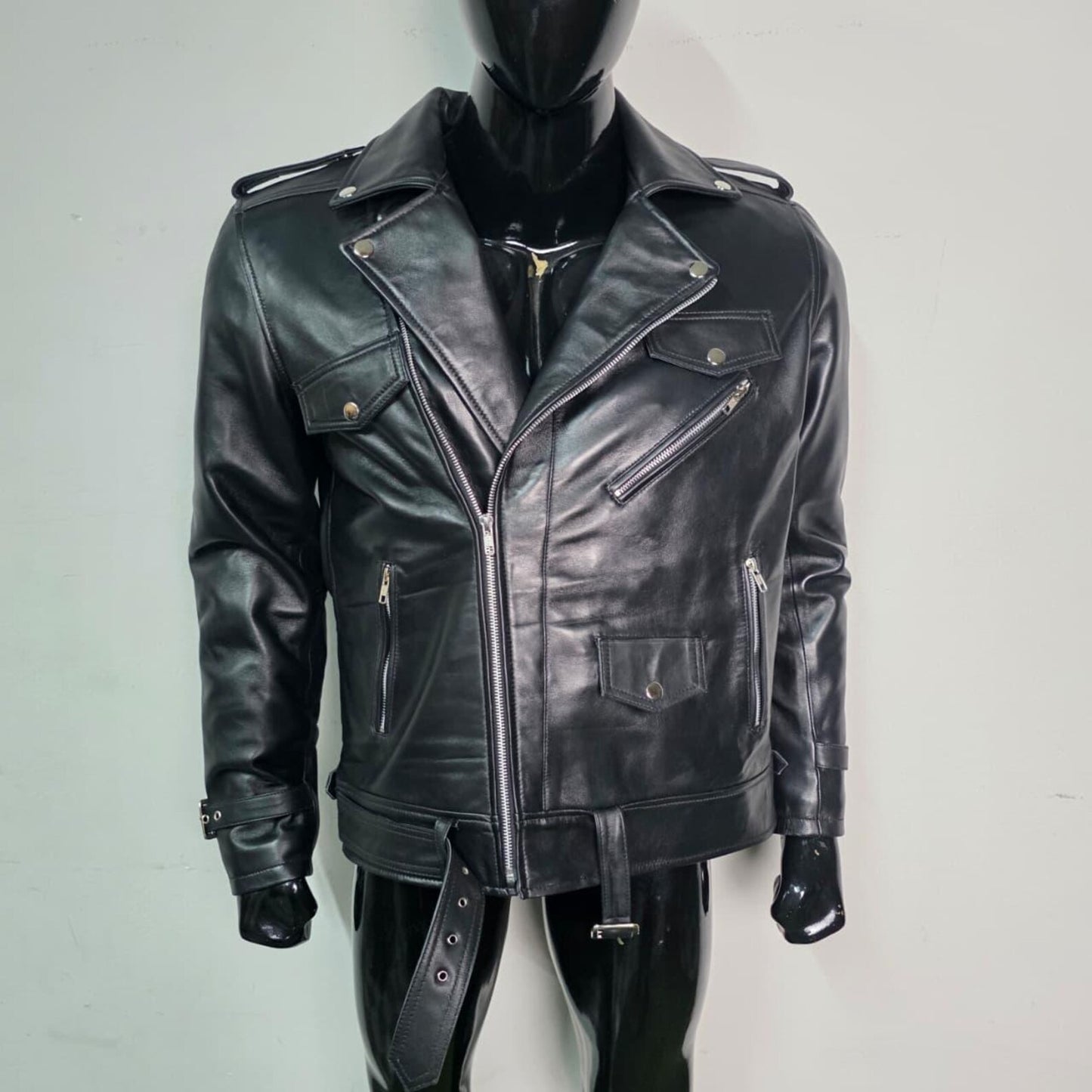 Handmade Black Leather Jacket – Men's Biker Style Motorcycle Jacket