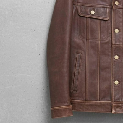 Handmade Brown Leather Jacket – Genuine Mens Outerwear, Classic Style for Everyday Wear.
