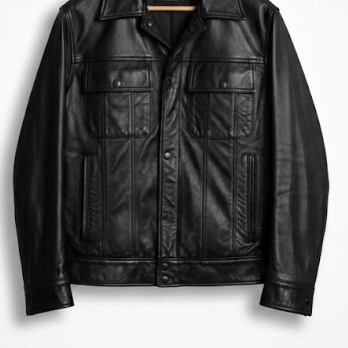 Handmade Black Leather Trucker Jacket – Men’s Vintage Style Coat