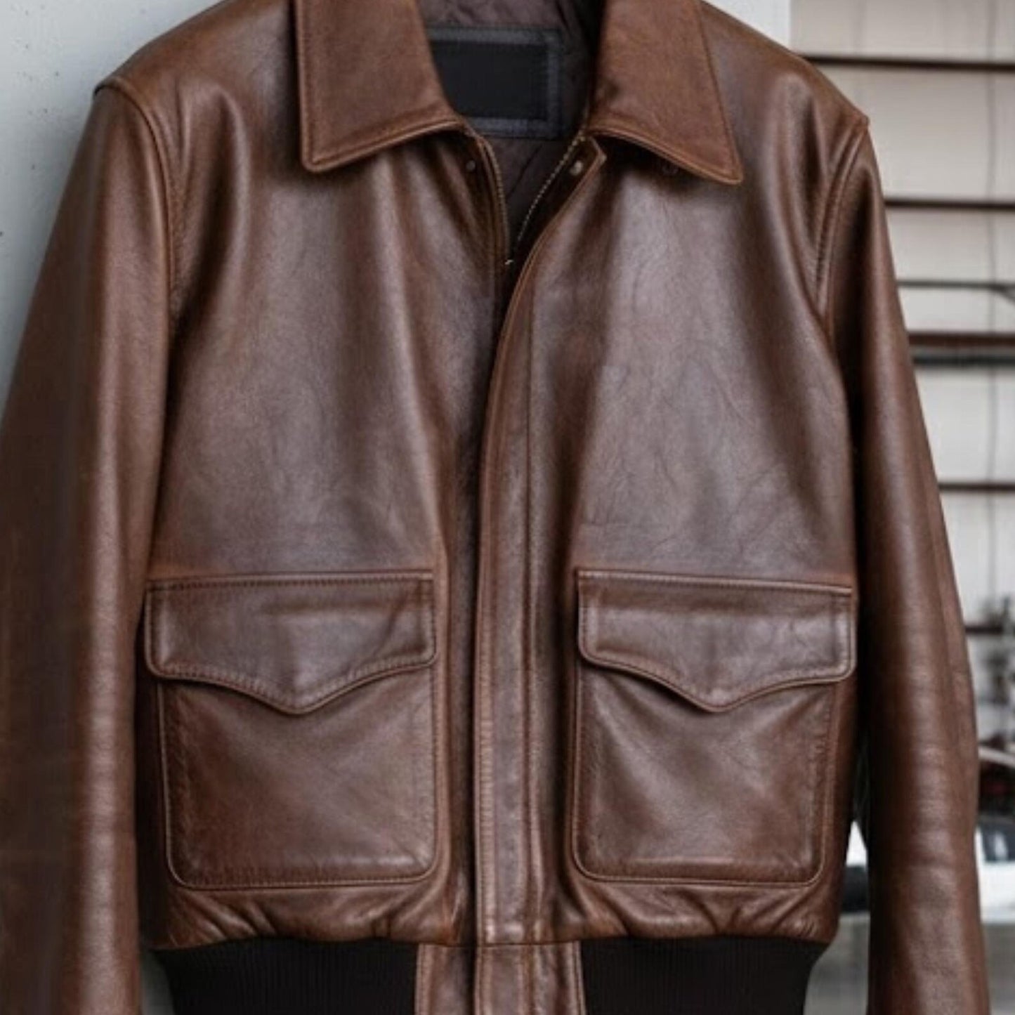 Handmade Brown Leather Jacket – Men's Bomber Style Outerwear Gift