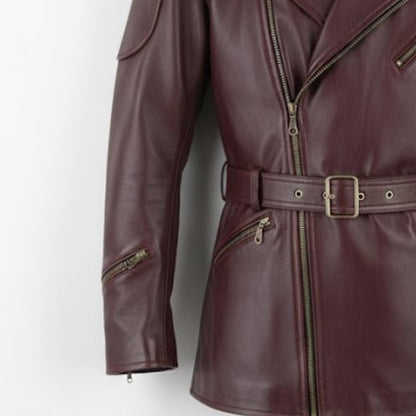 Handmade Maroon Real Leather Biker Jacket – Mens Motorcycle Coat