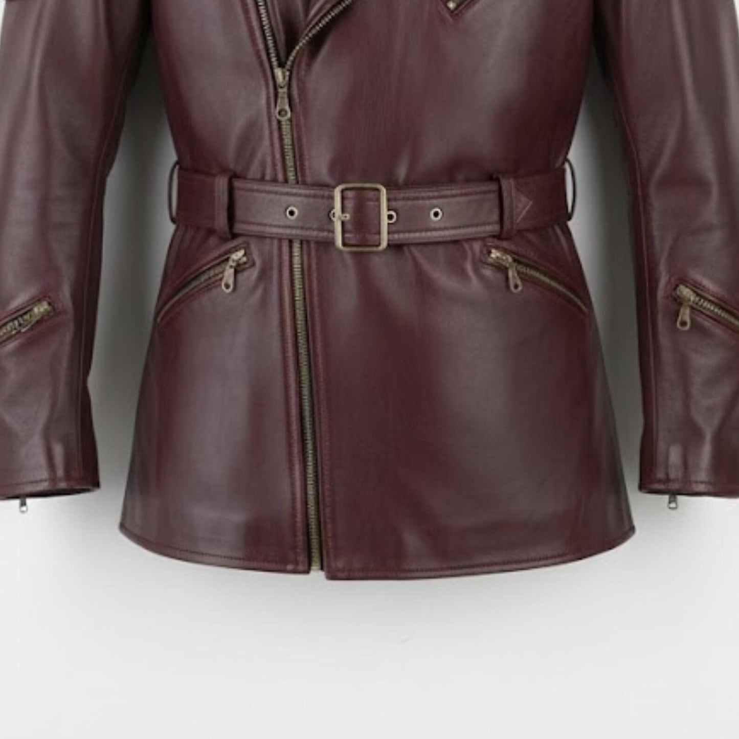 Handmade Maroon Real Leather Biker Jacket – Mens Motorcycle Coat