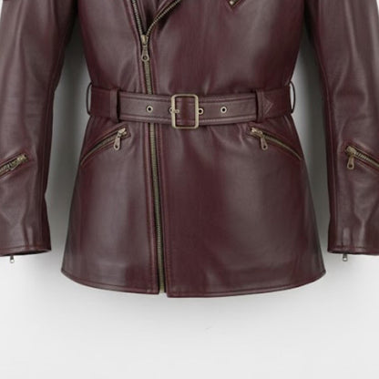 Handmade Maroon Real Leather Biker Jacket – Mens Motorcycle Coat