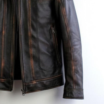Men’s Distressed Brown Biker Coat Handmade Motorcycle Vintage Outerwear