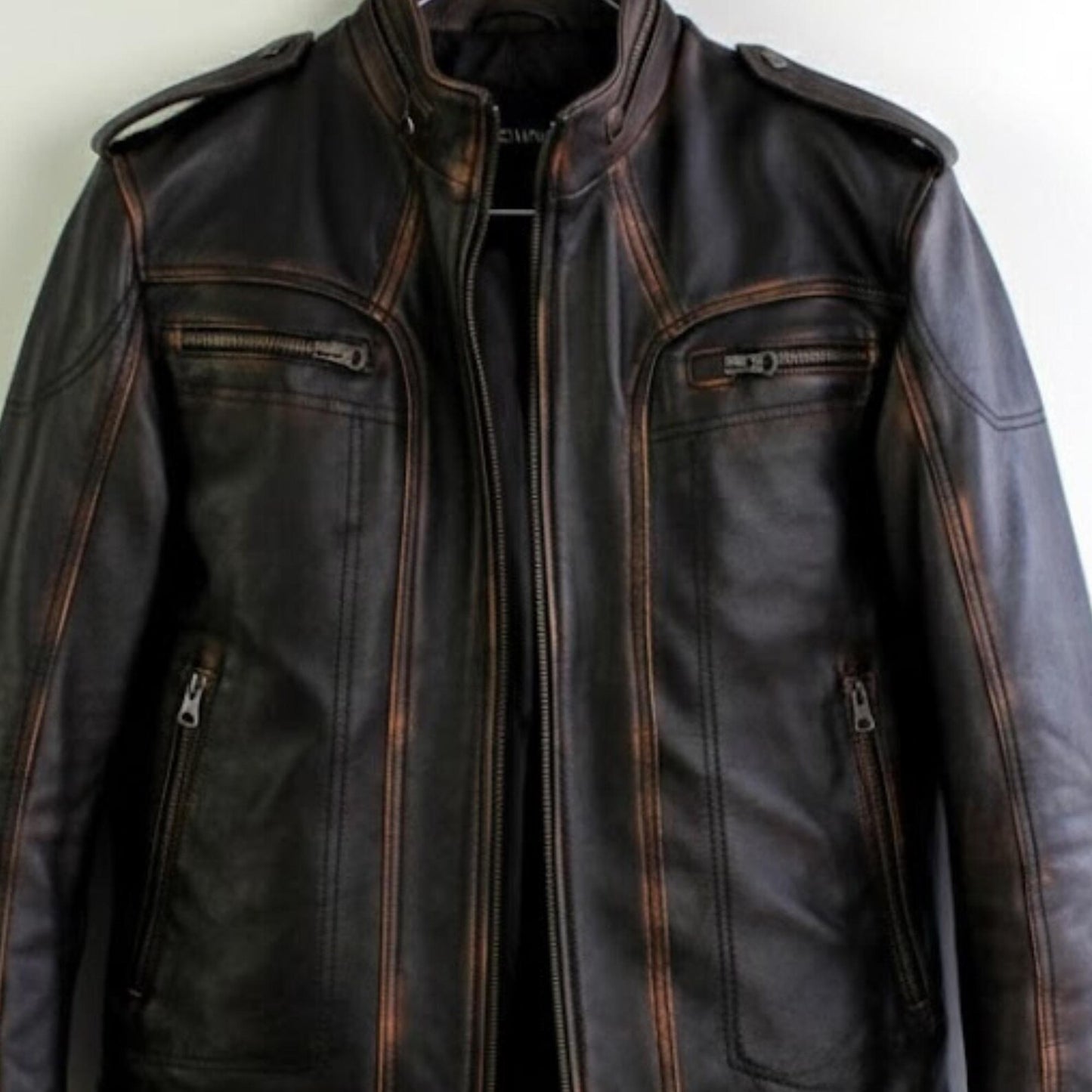 Men’s Distressed Brown Biker Coat Handmade Motorcycle Vintage Outerwear