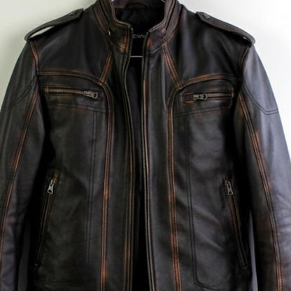 Men’s Distressed Brown Biker Coat Handmade Motorcycle Vintage Outerwear