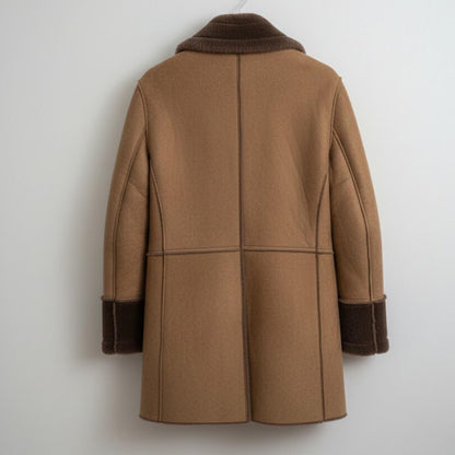 Handmade Brown Shearling Leather Coat for Women Fur Lined Winter Jacket for new year