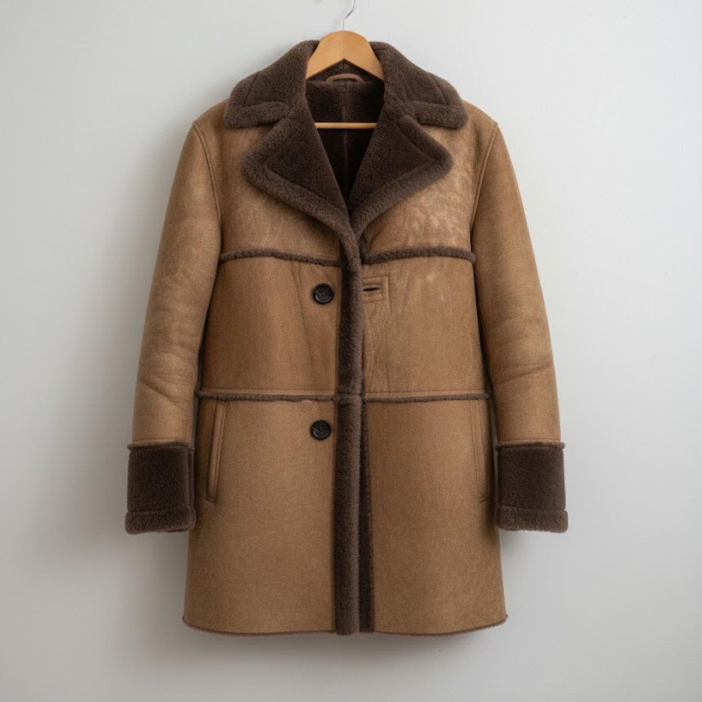 Handmade Brown Shearling Leather Coat for Women Fur Lined Winter Jacket for new year