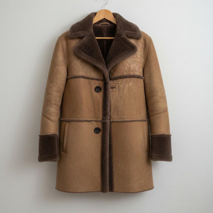 Handmade Brown Shearling Leather Coat for Women Fur Lined Winter Jacket for new year