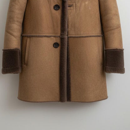 Handmade Brown Shearling Leather Coat for Women Fur Lined Winter Jacket for new year