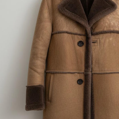 Handmade Brown Shearling Leather Coat for Women Fur Lined Winter Jacket for new year