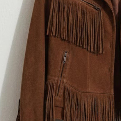 Handmade Brown Suede Fringe Jacket – Western Style Boho Outerwear