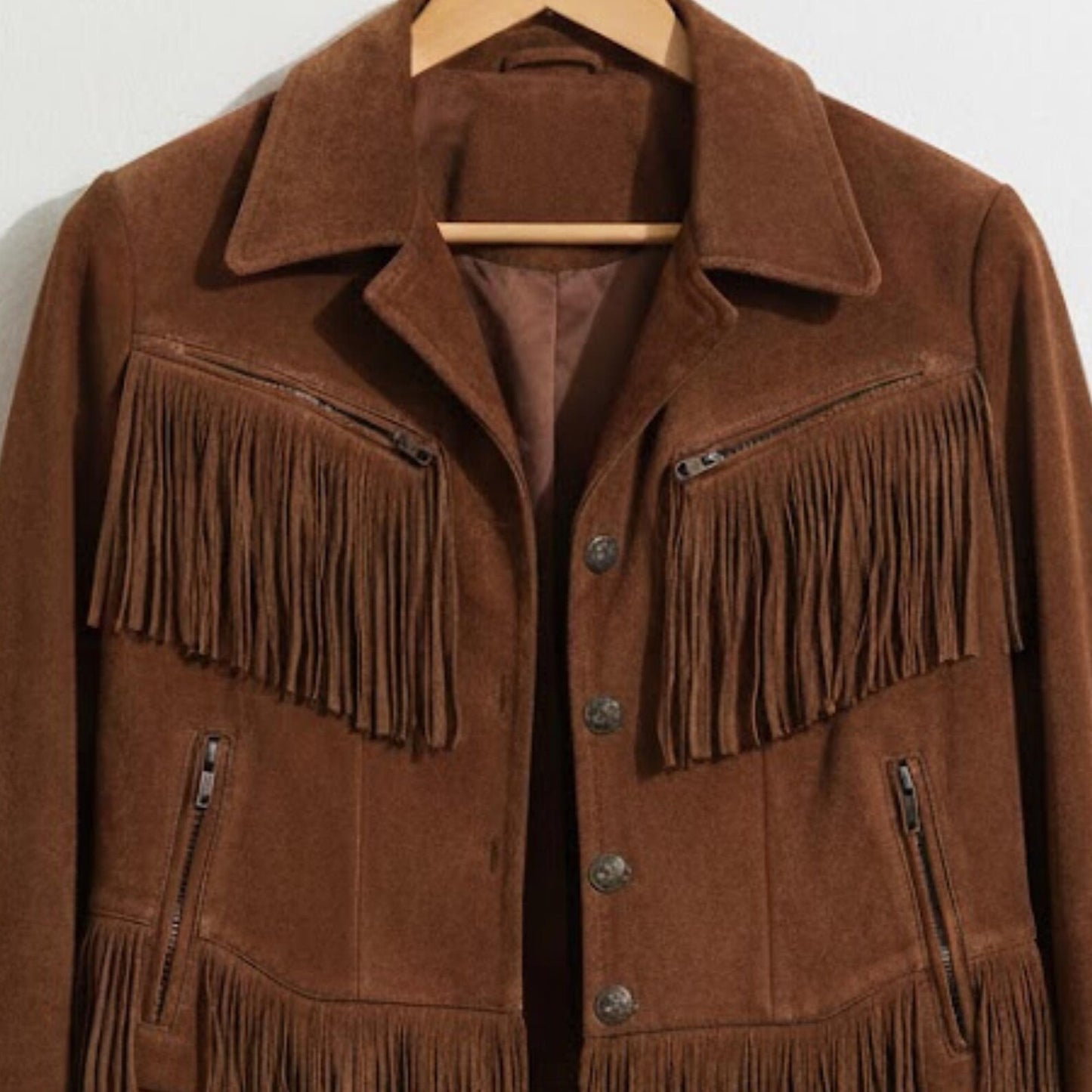 Handmade Brown Suede Fringe Jacket – Western Style Boho Outerwear