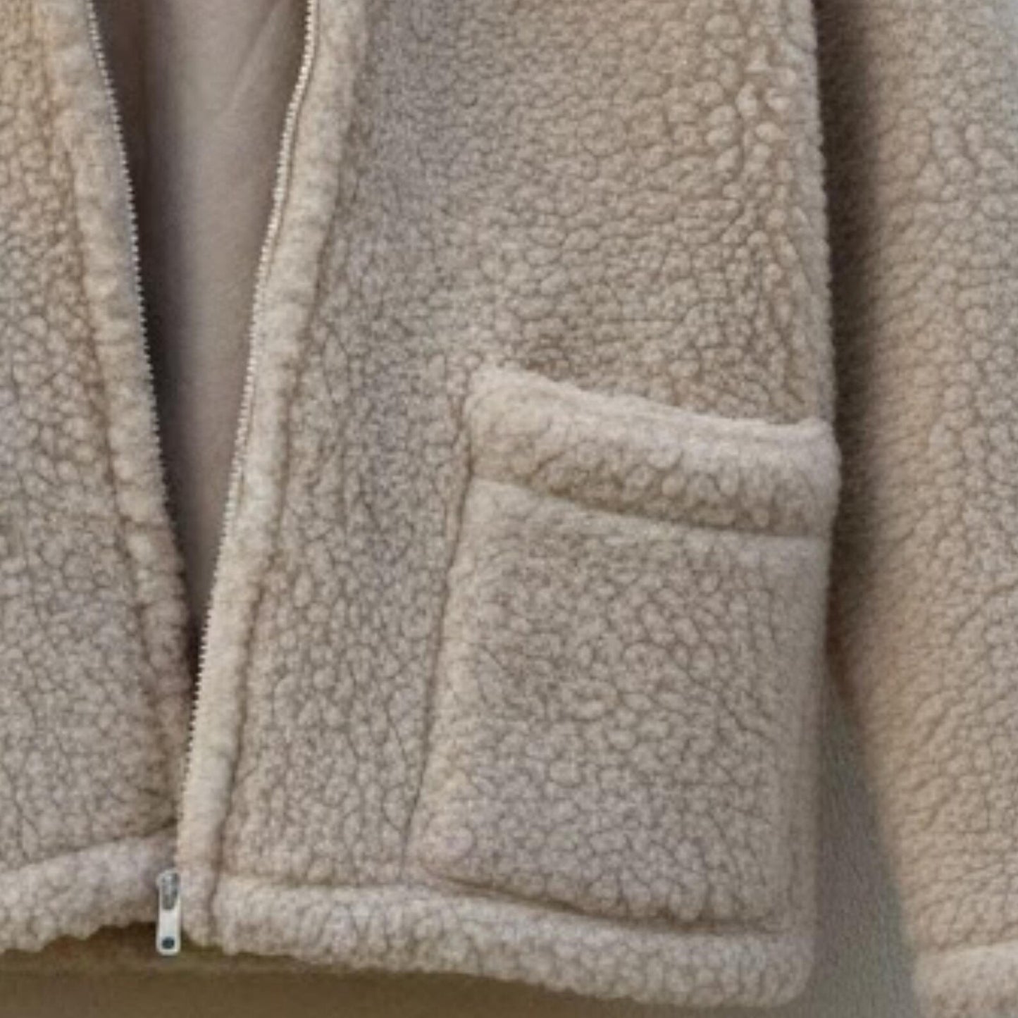 Handmade Beige Sherpa Jacket, Teddy Fleece Hoodie – Cozy Winter Outerwear