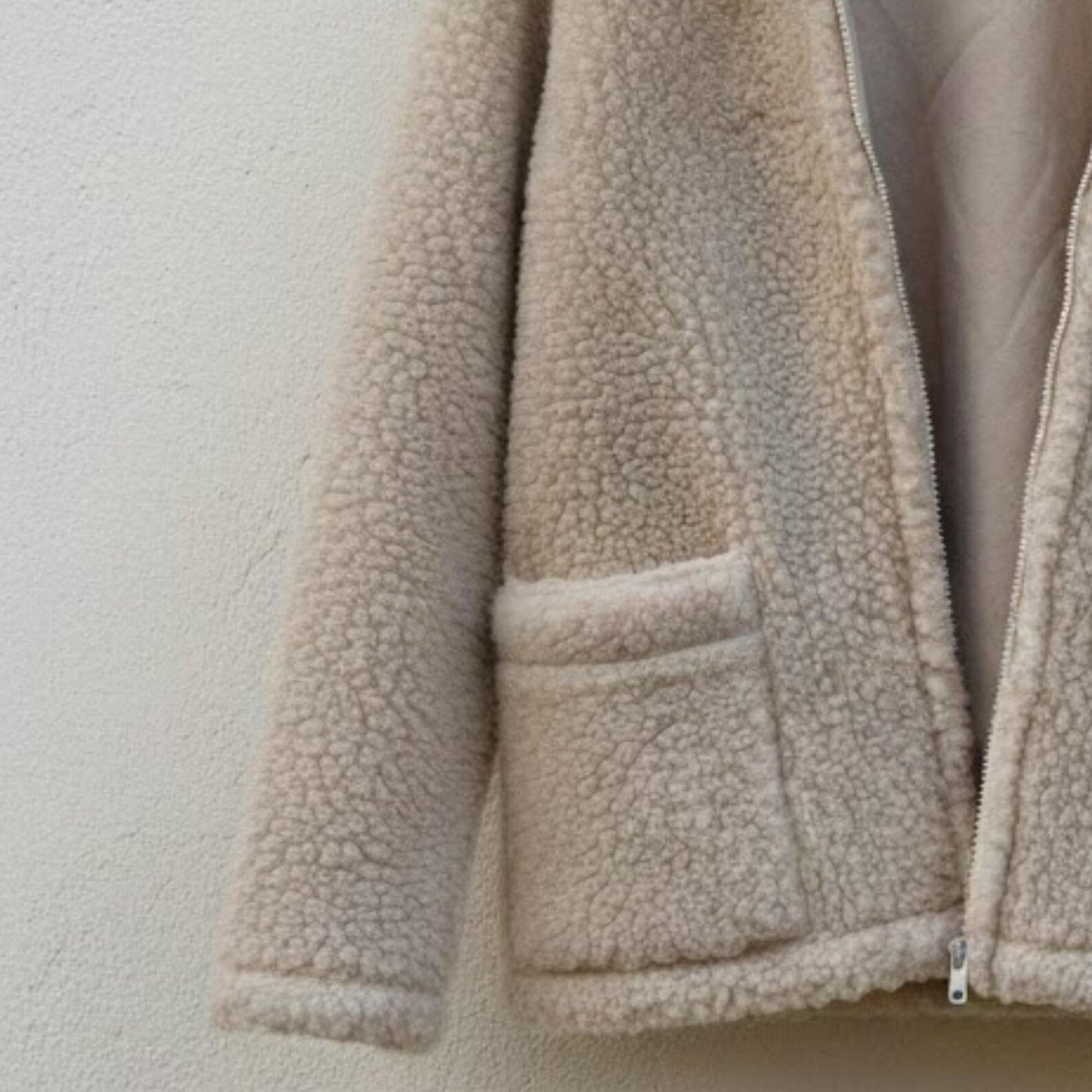 Handmade Beige Sherpa Jacket, Teddy Fleece Hoodie – Cozy Winter Outerwear