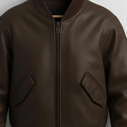 Handmade Brown Leather Bomber Jacket – Men's Casual Outerwear Gift
