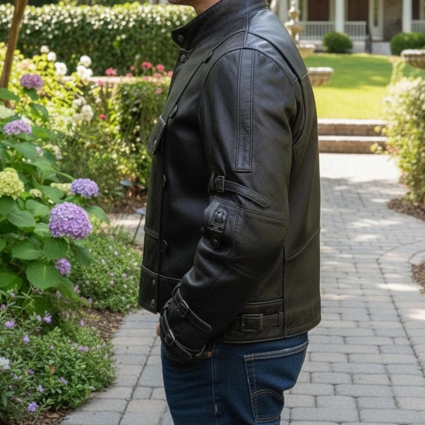 Handmade Black Leather Motorcycle Jacket - Rugged Steampunk Biker Style Gift