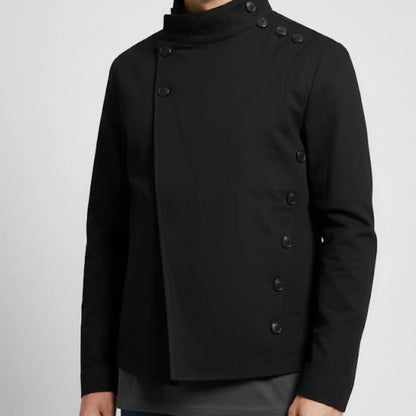 Handmade Black Cotton Asymmetrical Jacket – Avant Garde Minimalist Tech wear Coat