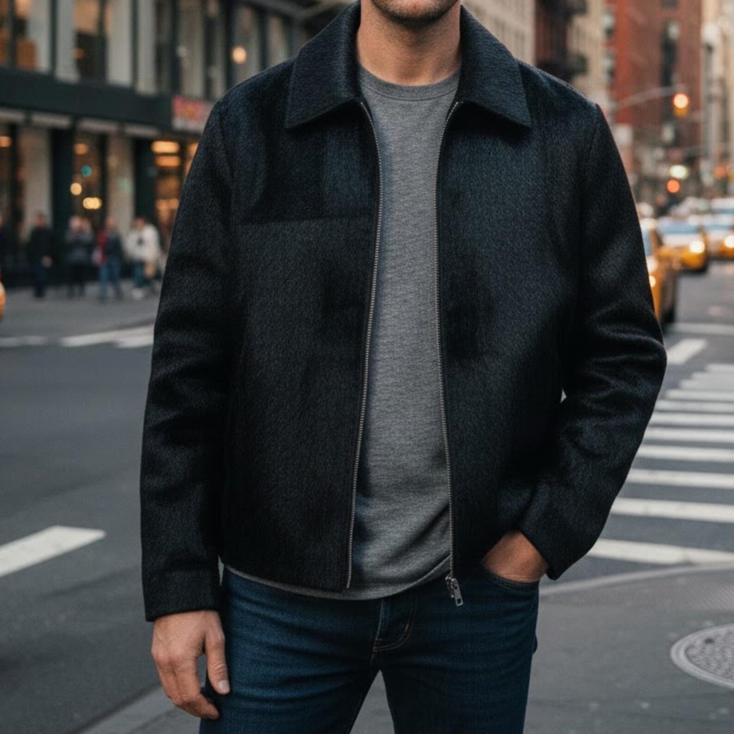 Handmade Black Bomber – Men's Wool Jacket Urban Minimalist Style