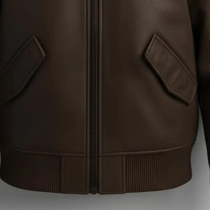 Handmade Brown Leather Bomber Jacket – Men's Casual Outerwear Gift