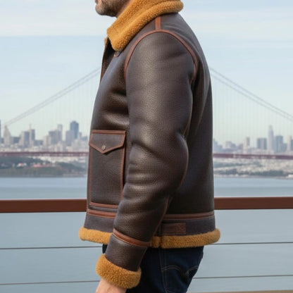 Handmade Brown Sheepskin B3 Bomber Jacket – Winter Aviator Flight Coat