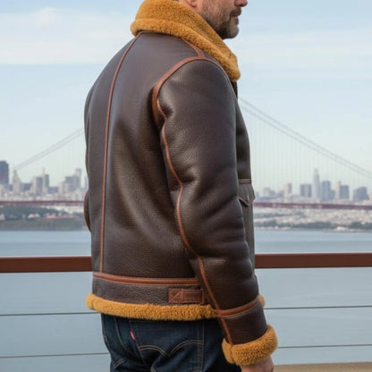Handmade Brown Sheepskin B3 Bomber Jacket – Winter Aviator Flight Coat